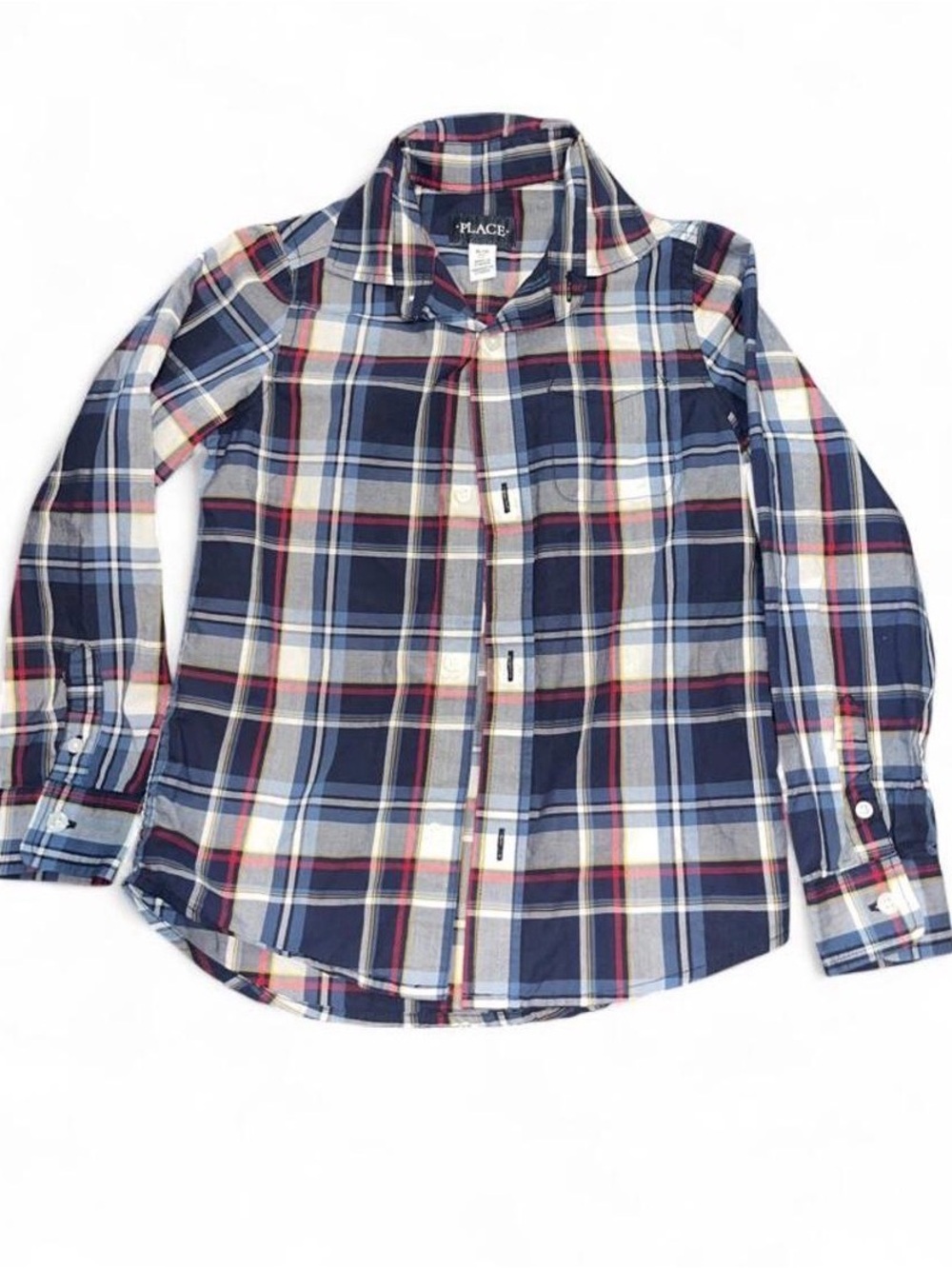 Place Boys Plaid Button-Down Shirt in Navy, White & Red